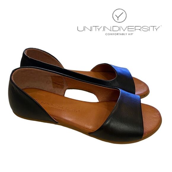 UNITY in DIVERSITY Women's Kira 171 Black Leather Sandals Flats 37 6.5 7 - Picture 2 of 7